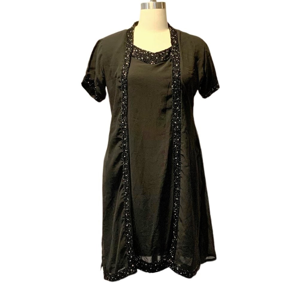 Vintage Handmade Beaded Sequin Cocktail Mini Dress SZ M